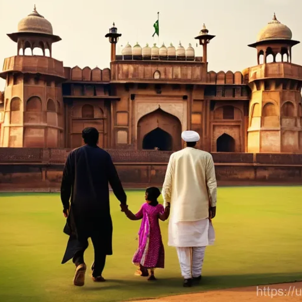 문화재수리 자격증 취득 과정 - **"A vibrant panoramic view of the Lahore Fort, bathed in warm, golden sunlight. In the foreground, ...