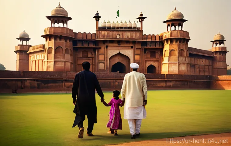 문화재수리 자격증 취득 과정 - **"A vibrant panoramic view of the Lahore Fort, bathed in warm, golden sunlight. In the foreground, ...