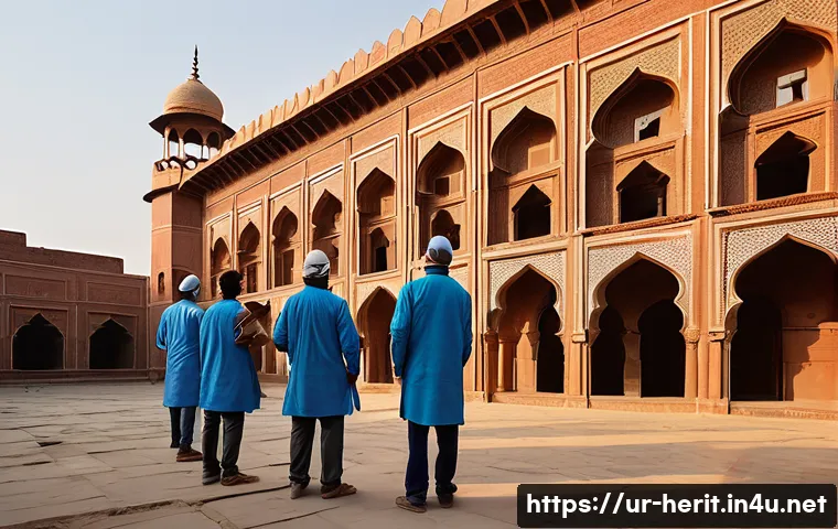 문화재수리 실무에서 시간 관리 요령 - An expert restoration team conducting a detailed survey of a historic building in Lahore, Pakistan, ...
